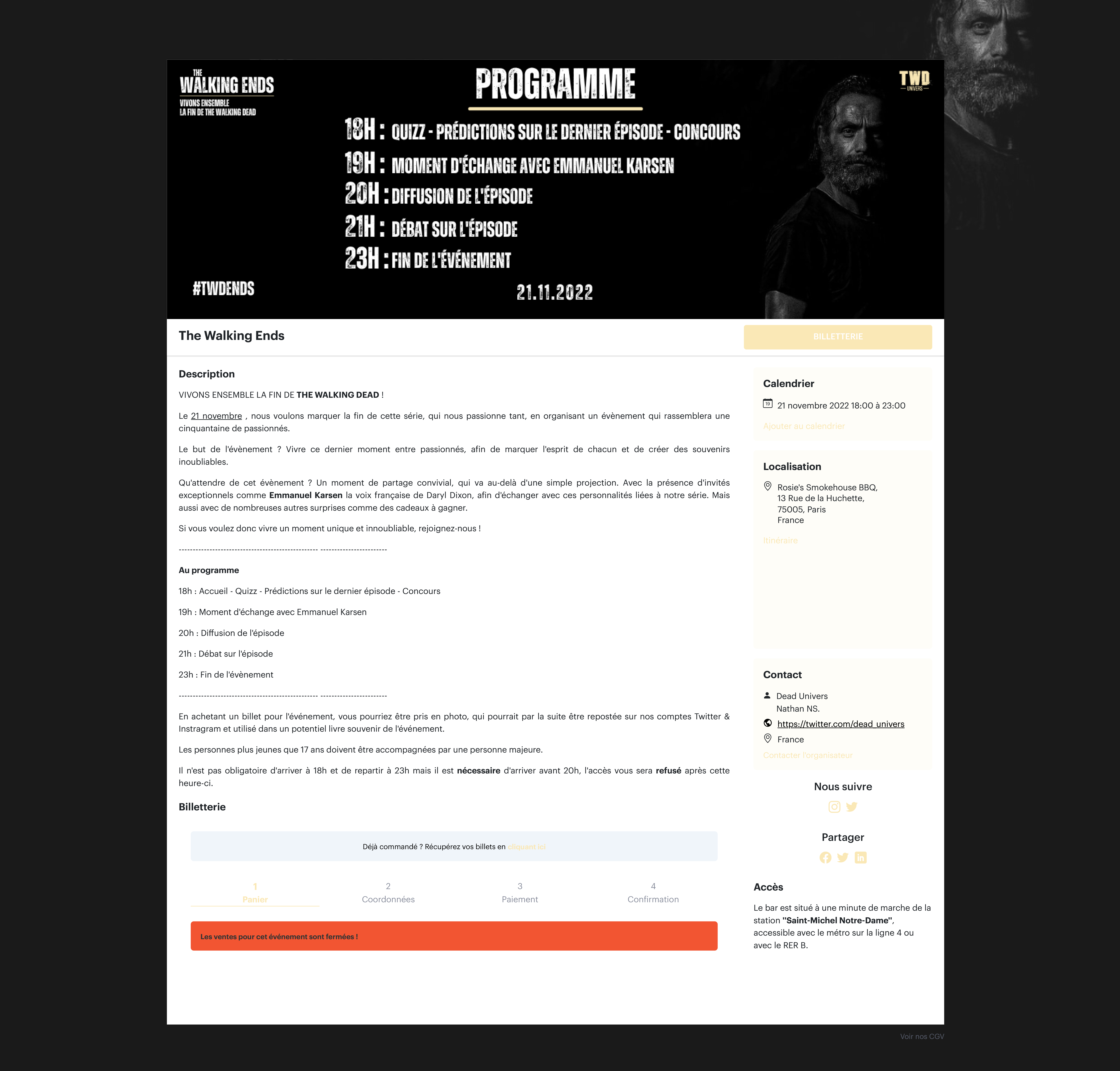 Une capture d'écran de la page web de la billeterie de l'événement