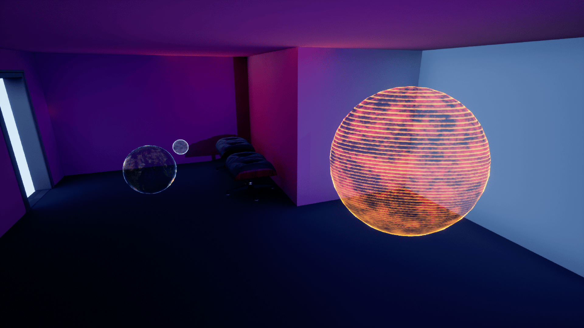 Modélisation 3D d'une des salles du troisième étage réalisée sur Unreal Engine 5. La photo montre la même salle sous un angle différent