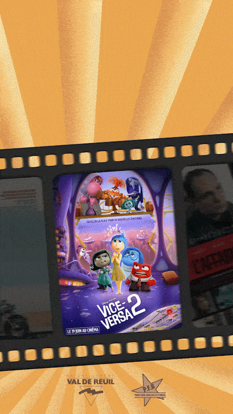 Affiche animée mettant en scène des affiches de film dans une pélicule